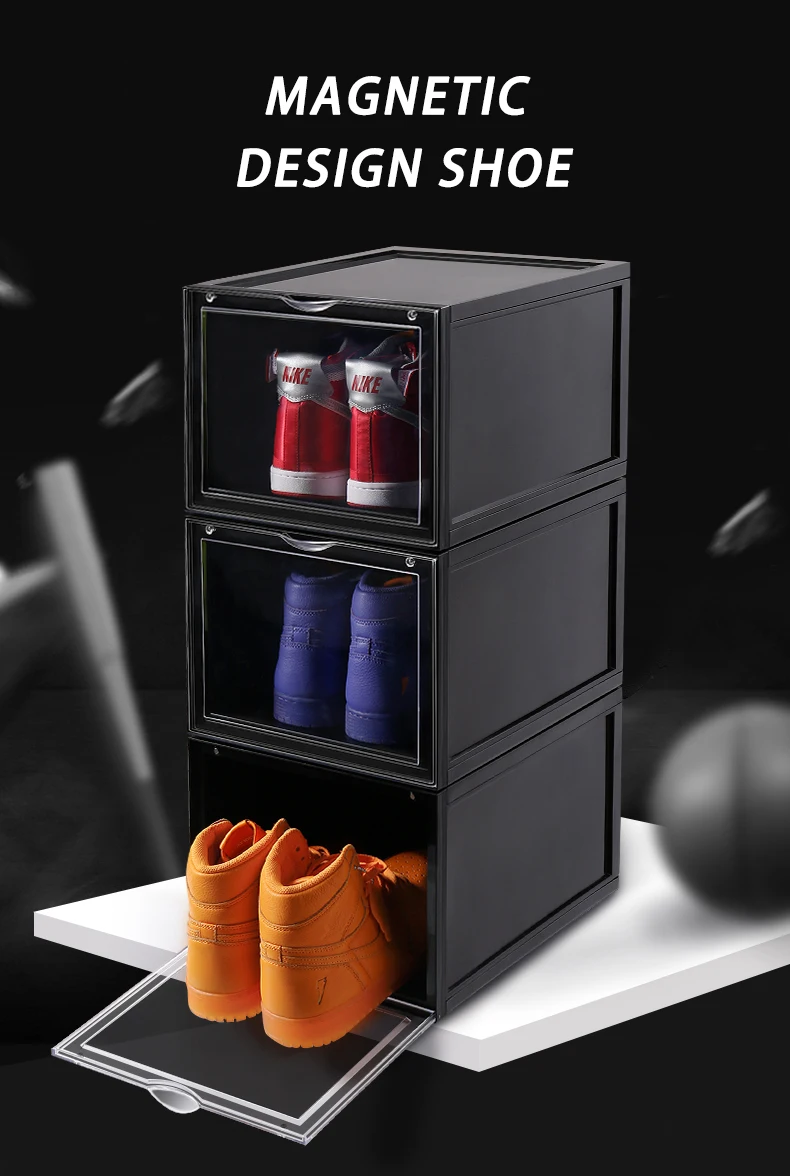 
Clear Magnet Plastic Shoe Boxes Drop Front Shoe Storage Box Acrylic custom transparent display shoe boxes stackable organizer 