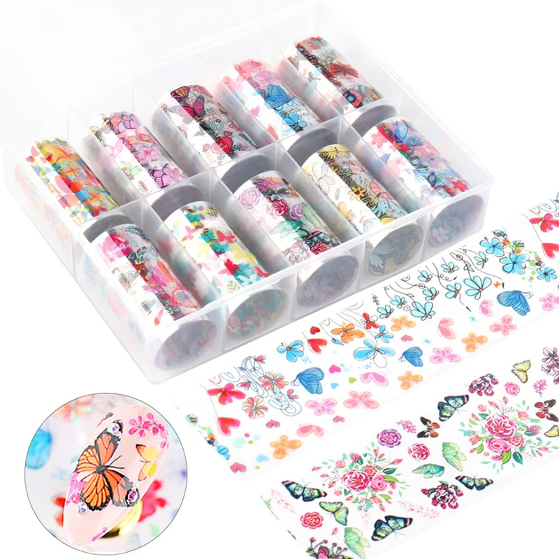 
Wholesale nail gel stickers set flowers butterfly foil nail art decals for girls 