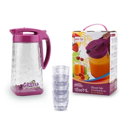 Water Pitcher Jug with Cups Set Design High Quality Plastic New Water Pots & Kettles with Plastic Lock Lid, 4 Cups 300ml Promise