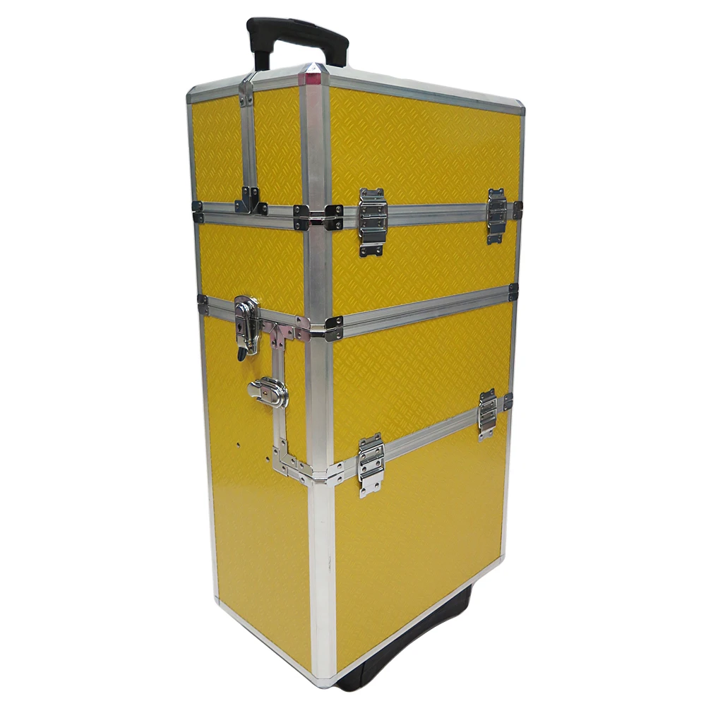 Professional Pull Rod Type Multi-layer Large Black Makeup Cosmetic Trolley Case With Wheels