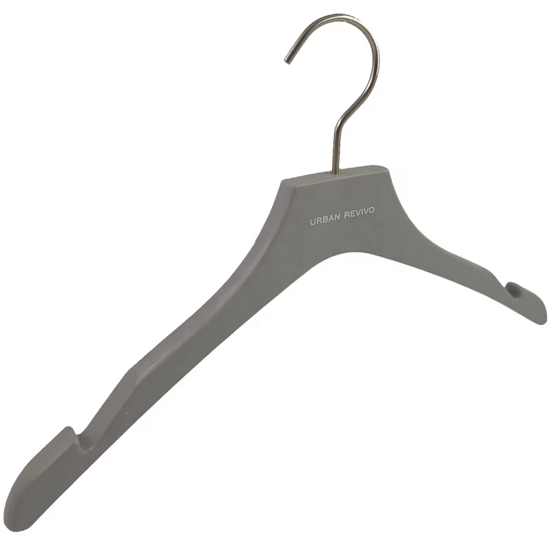 Grey Color Strong Solid Flat Plastic Top Shirt and Dress Clothes Hanger With Customized logo