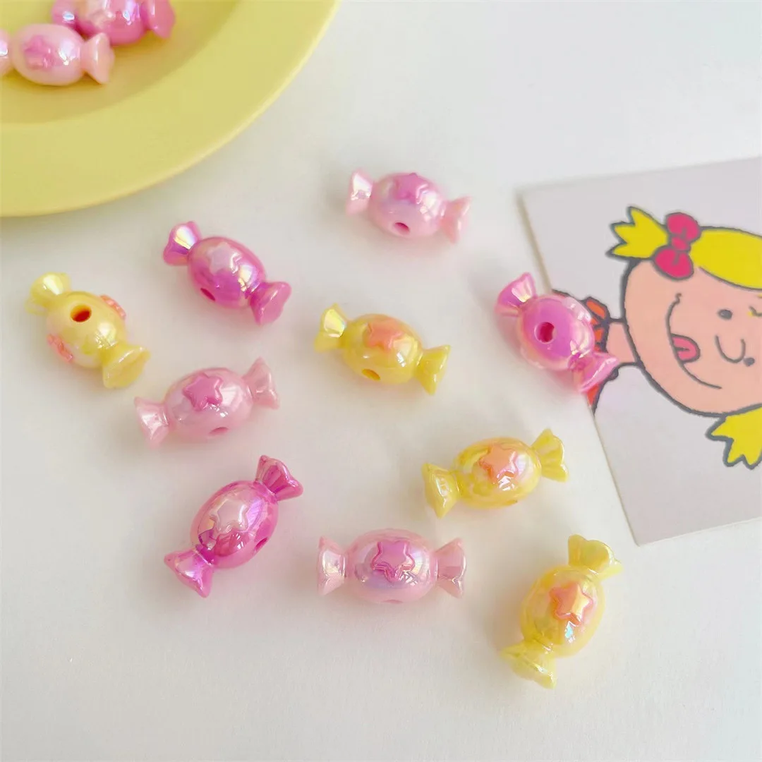 Two-Color Acrylic Star Candy Bead With Straight Hole Bead Hair Accessory DIY Handmade Plastic Lucite Beads