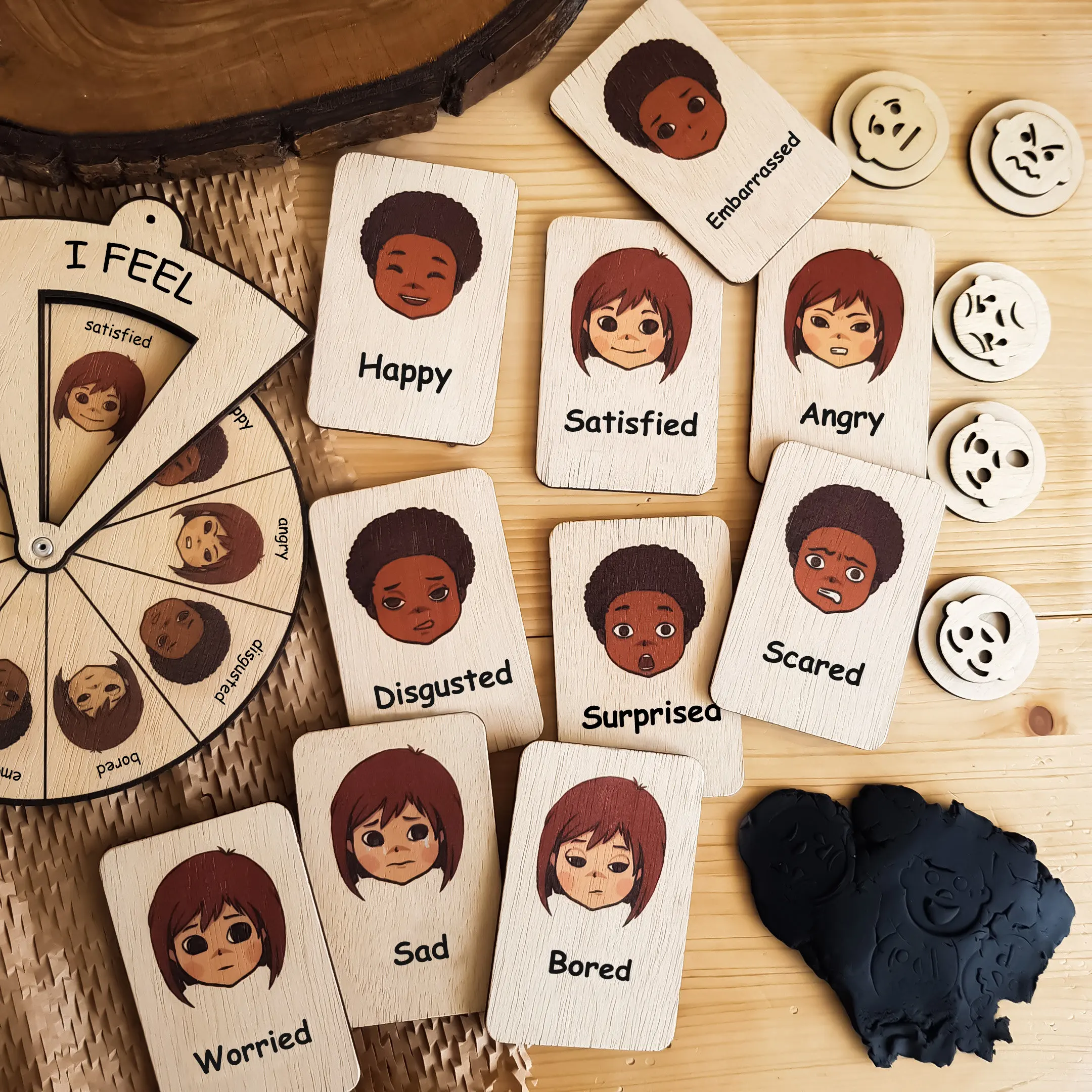 Custom Montessori Wooden Emotions Game Memory Learning Cards Emotion Game for Toddlers Educational Wood Preschool child toy
