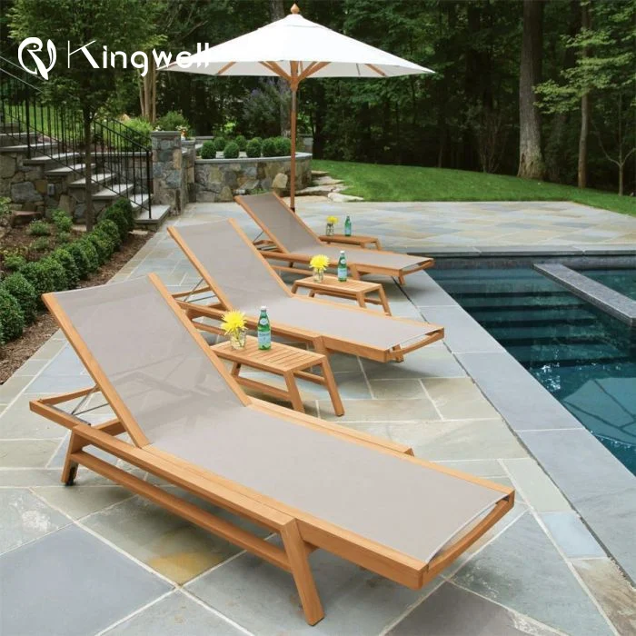 Textilene Fabric Teak Outdoor Pool Chairs Sun Lounger Swimming