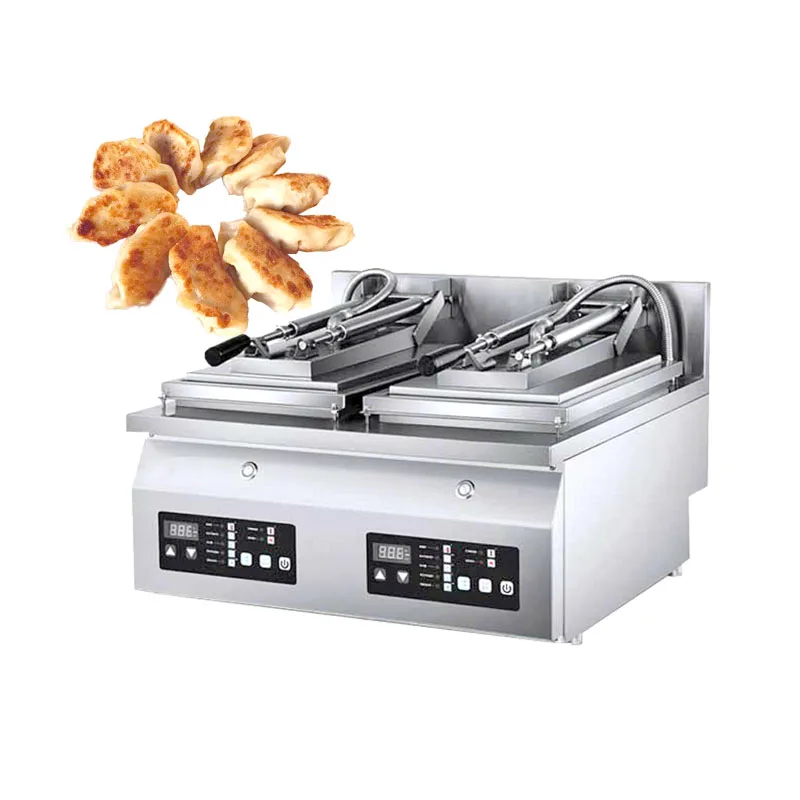 Low Price Digital Automatic 2-Pan Momo Dumpling Fryer Grilled Gyoza Cooking Machine