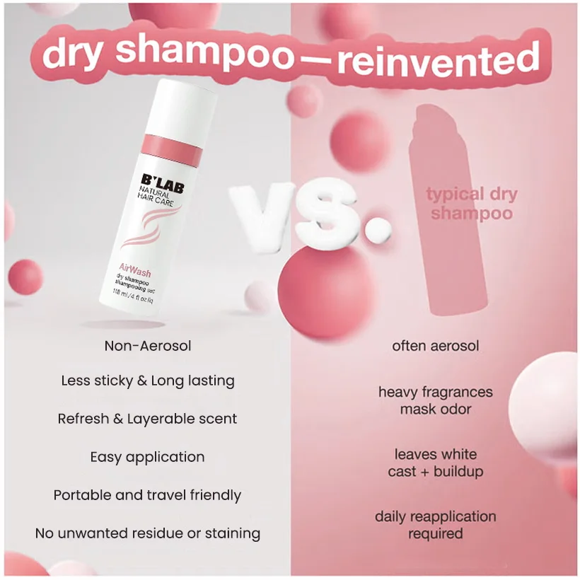 No Washing Dry Shampoo Hair Styling Private Label Remove Oil Scalp Friendly Air Wash Spray Powder Vegan Non Aerosol Dry Shampoo