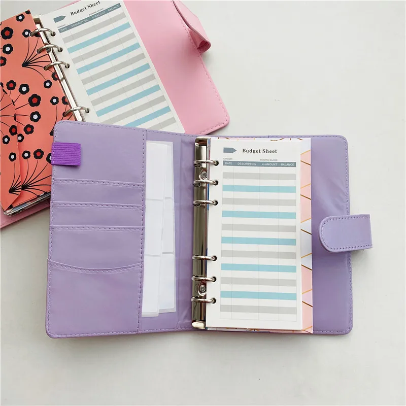 Custom Pu Leather Budget Binder Office Supplies With Buckle Notebook Planner Cover A6 Binder Ring Bound Planner