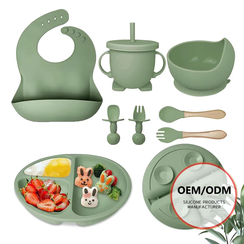 Factory Wholesale BPA Free Environmentally Friendly Baby Silicone Feeding Complementary Food Set of 8 Pieces