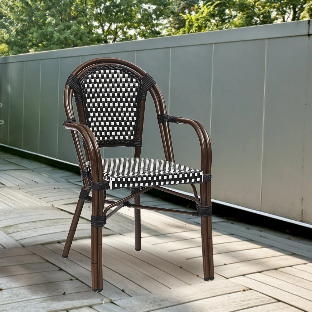 Outdoor Europe French Bistro Comfort Outdoor Furniture Rattan Bamboo Cafe Restaurant Garden Wicker Patio Chairs With Handle