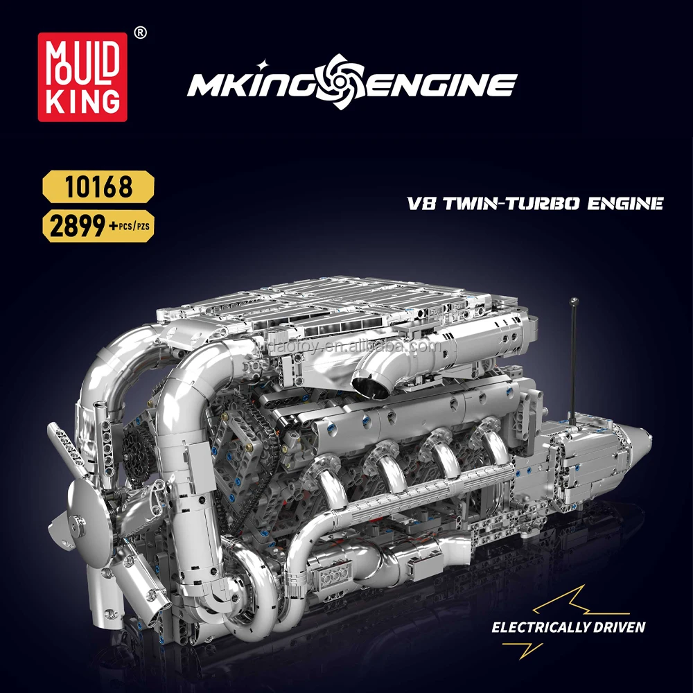 MOULD KING 10168 V8 twin turbo engine Model Building Block kits MOC Motor drive Assembly puzzle Brick Toy for kid Christmas Gift