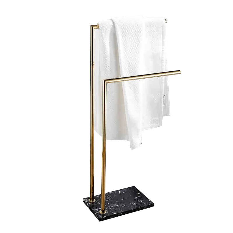 Marble Base Freestanding Stainless Steel Double Towel Arms Rack Holder Bathroom brushed Gold bath towel bar racks