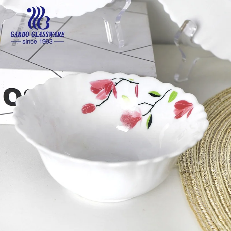 10' best selling white opal glass plate tableware for food serving decal printing available glass flat plate bowl for home use