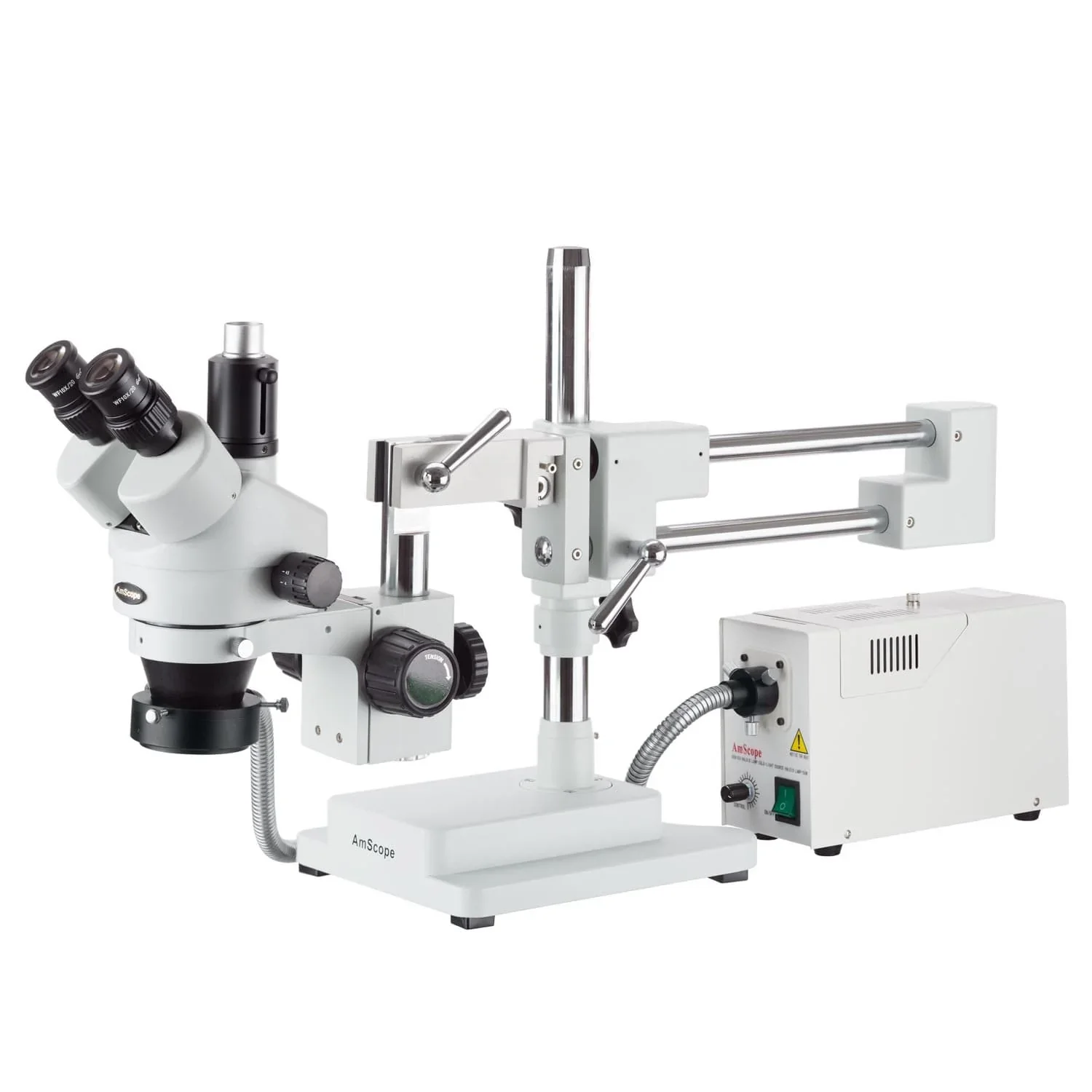 AmScope 3.5X-90X Trinocular Fiber Optic Boom Stereo Microscope with 10MP Camera