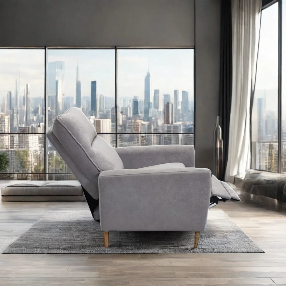 Modern Single Seat Sofa with 180 Degree Reclining 180 Minimalist Style Extendable Design Wood Frame and Fabric Upholstery