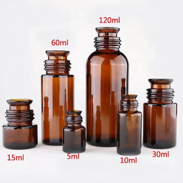 Linlang Shanghai 5ML Amber Brown Pour-Out No Drip Bell Mouth Round Glass Bottle with Phenolic Resin Cap