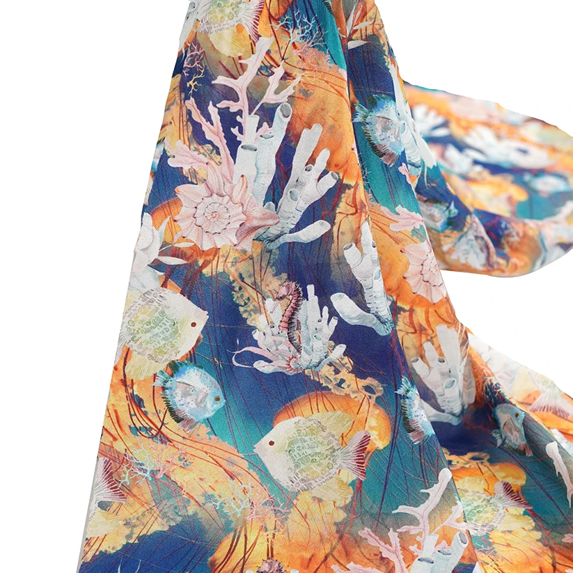 Ткань с цифровым принтом из чистого шелка и