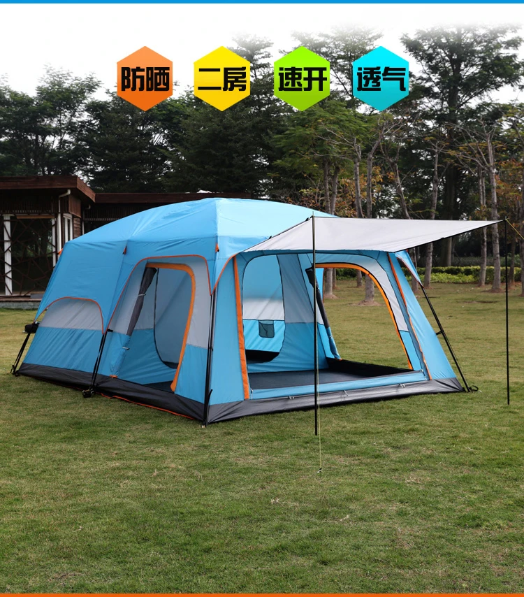 Factory sale 5-8 person Luxury Large Dome Family Waterproof Folding two rooms Outdoor Camping Tent