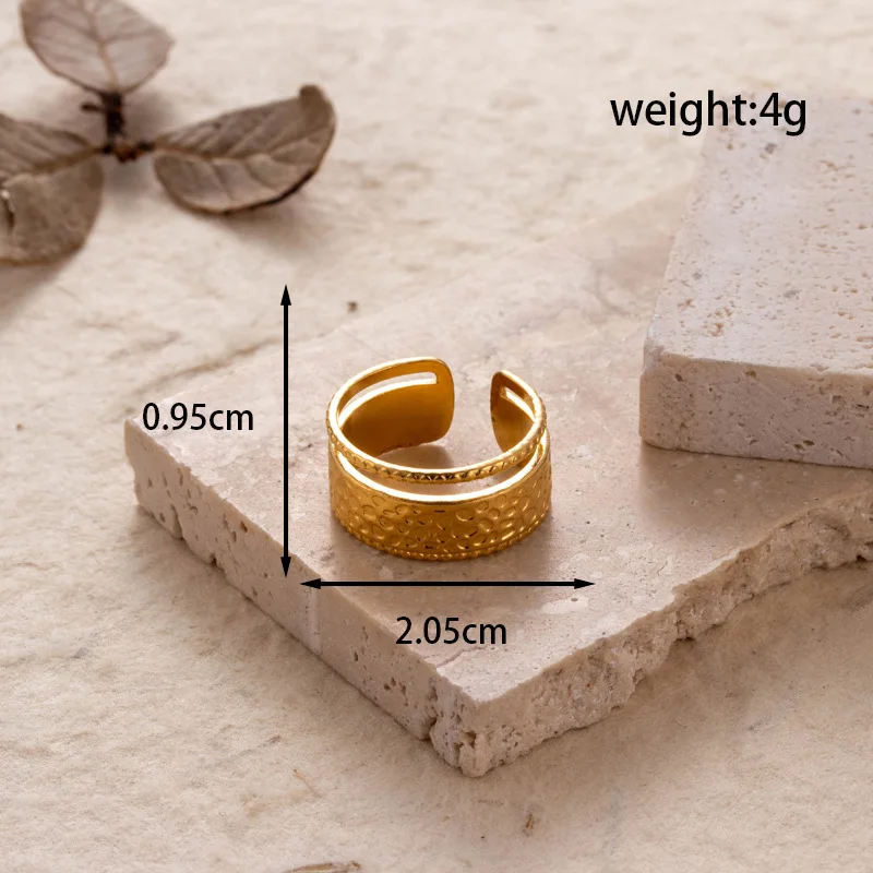 Wholesale Ins Hollow 18K Yellow Gold Plated Open Band Ring Non Tarnish Stainless Steel Golden Cuban Ring For Women Men