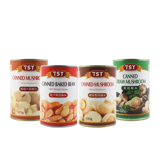 TSY Food Chinese factory Vegetarian Food Vegetables 400g Peeled Wholesales Salted And Tasty Instant Whole Canned Straw Mushrooms