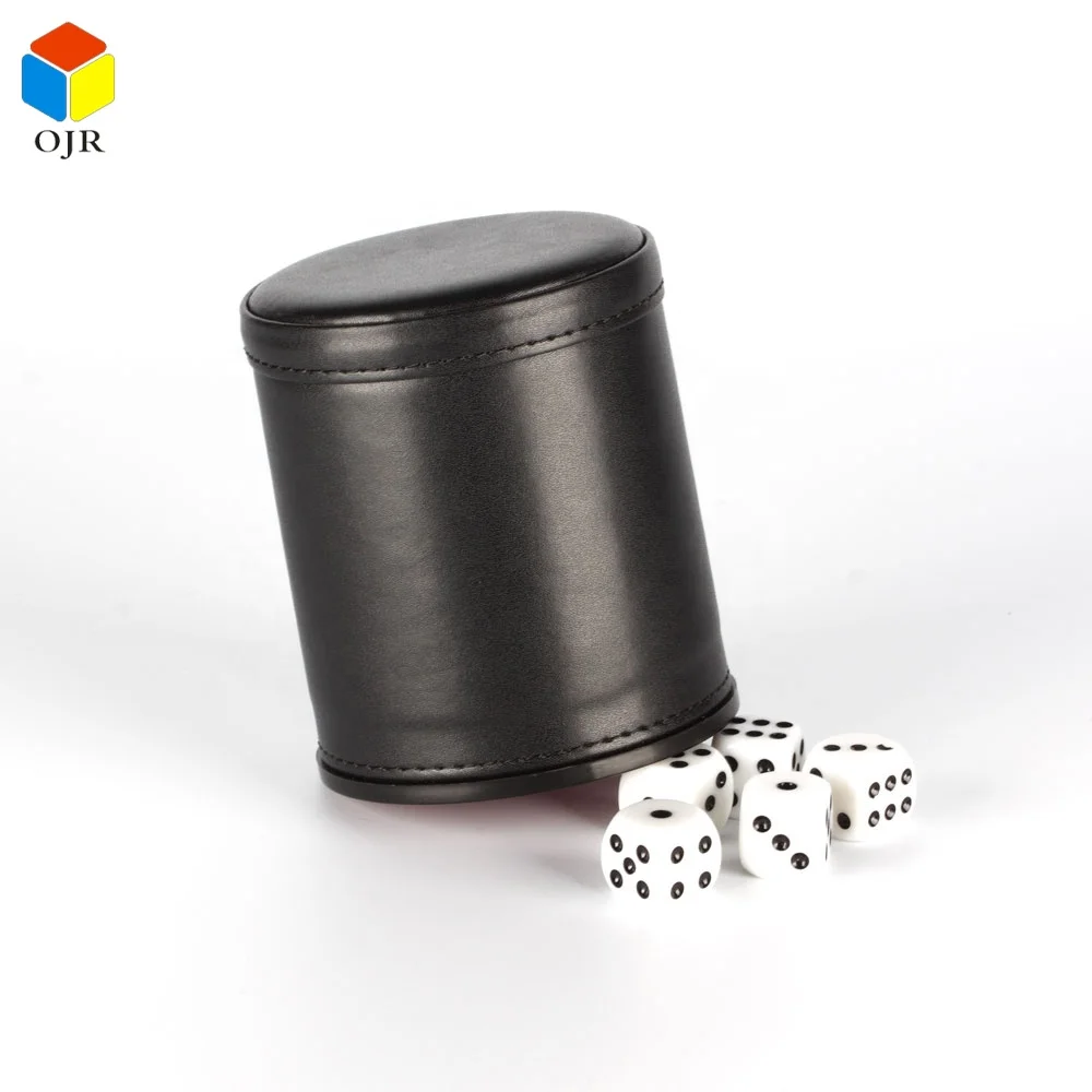 Black Custom Logo Shaker Cups Set Cylindrical High Quality Pu Leather Dice Cup For Backgammon Games