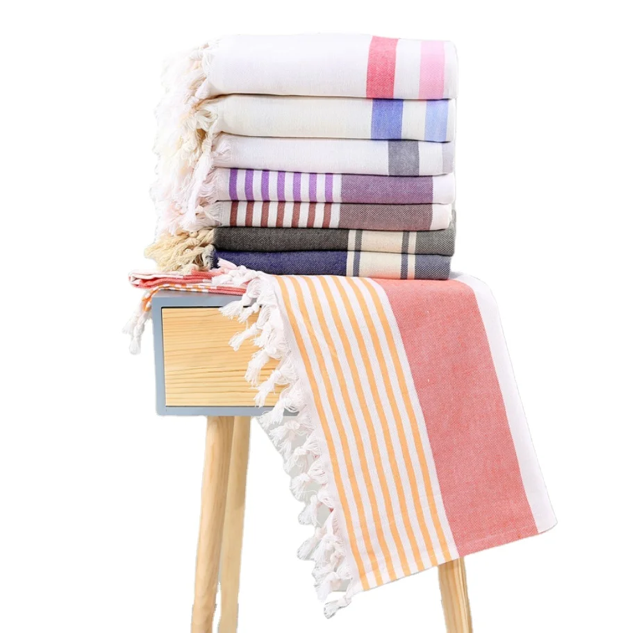 Custom 100% cotton Turkish beach towel Turkish Mohammed bath towel with tassels