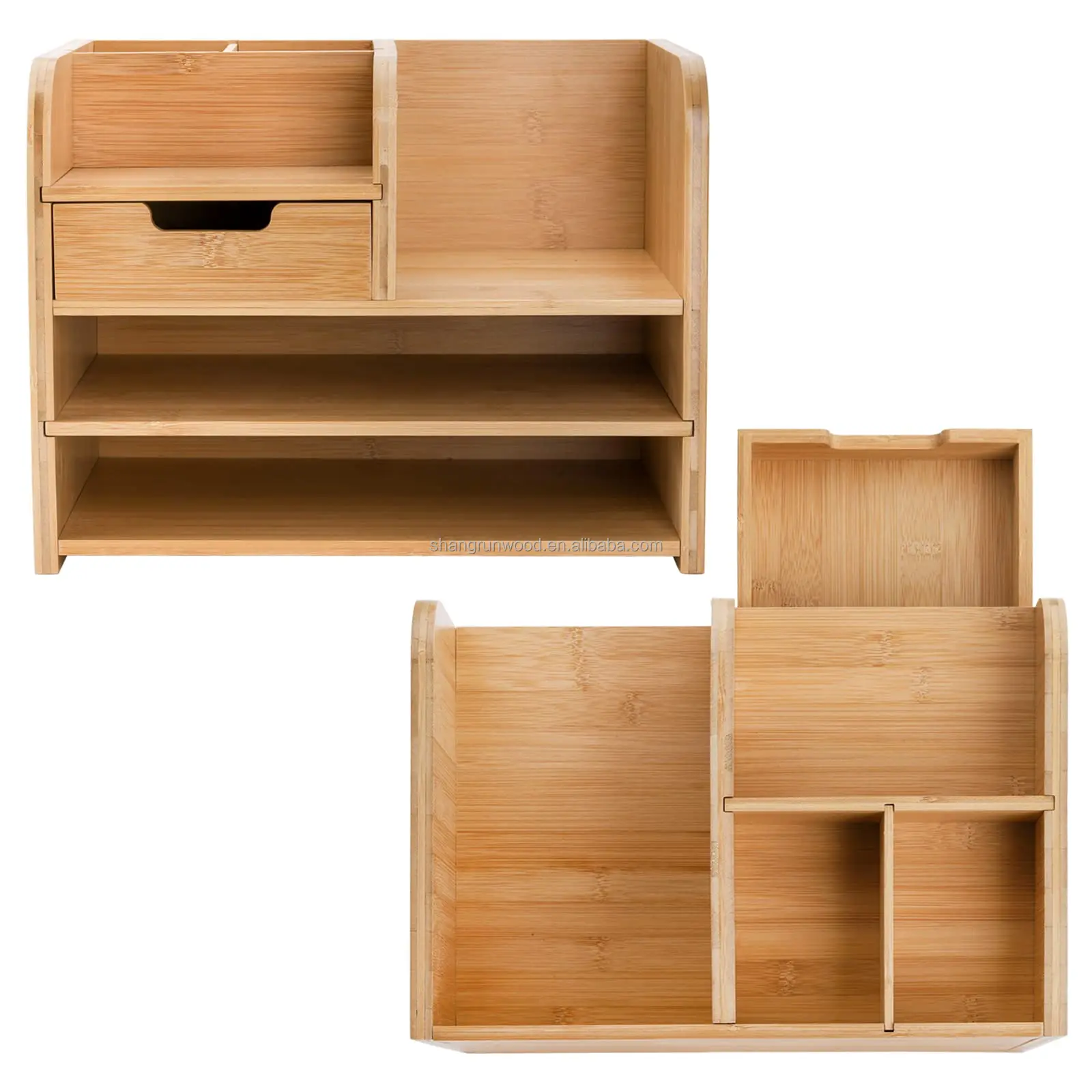 3 Tier Wooden Desk File Storage Organizer Tools Custom Office Organizer Bamboo Desktop Organizer With Drawer