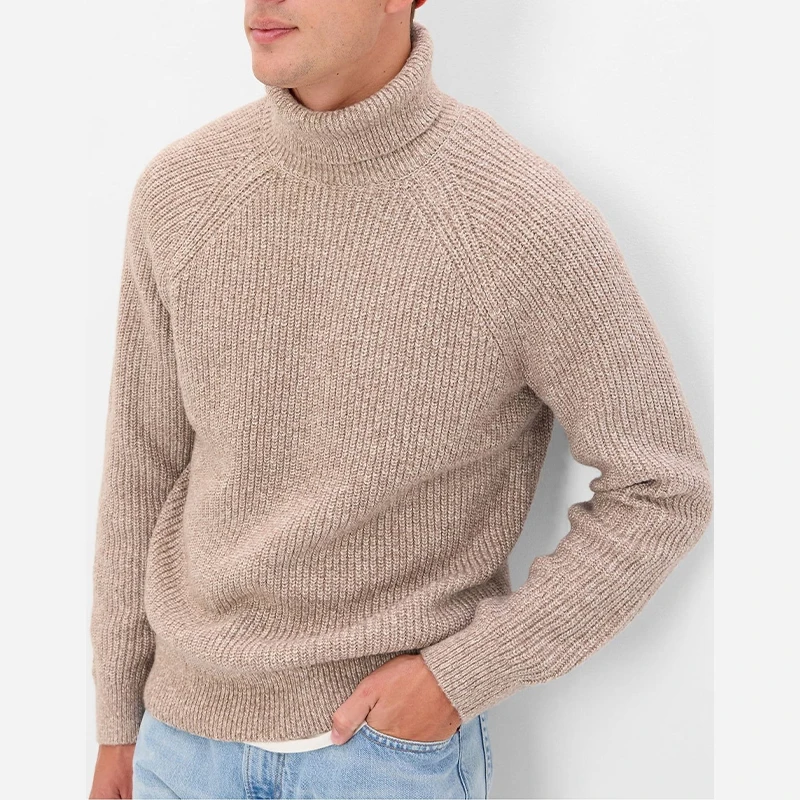 Casual high collar winter knit pullover ladies knitted wool cashmere turtleneck knitted sweater