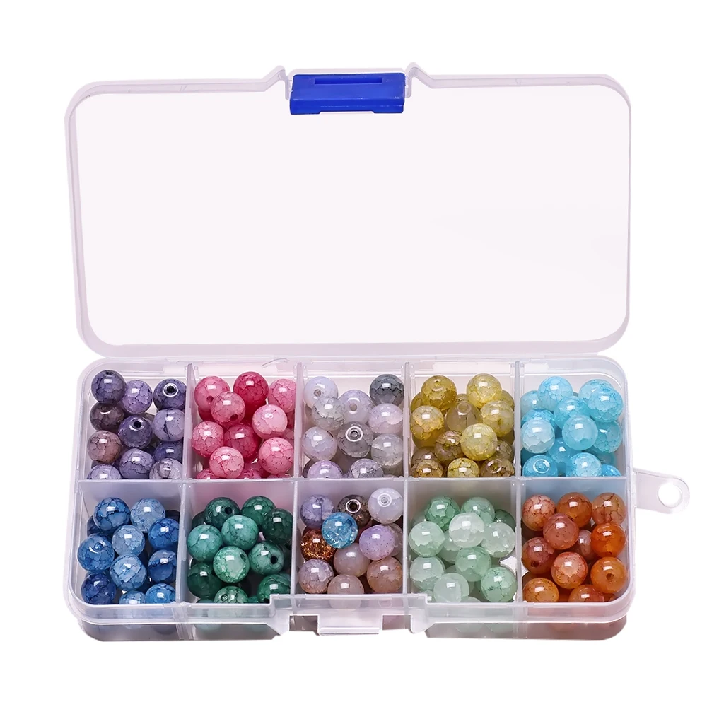 Zhubi 10 Grids Jewelry Making Beads Kit 8MM Crystal Nature Stone Round Glass Beads For DIY Making Bracelet Necklace