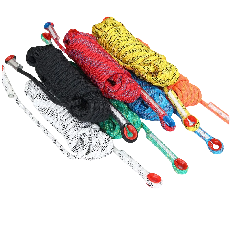 Static Nylon Outdoor Climbing Rope with Double Hooks for Rock Climbing & Safety