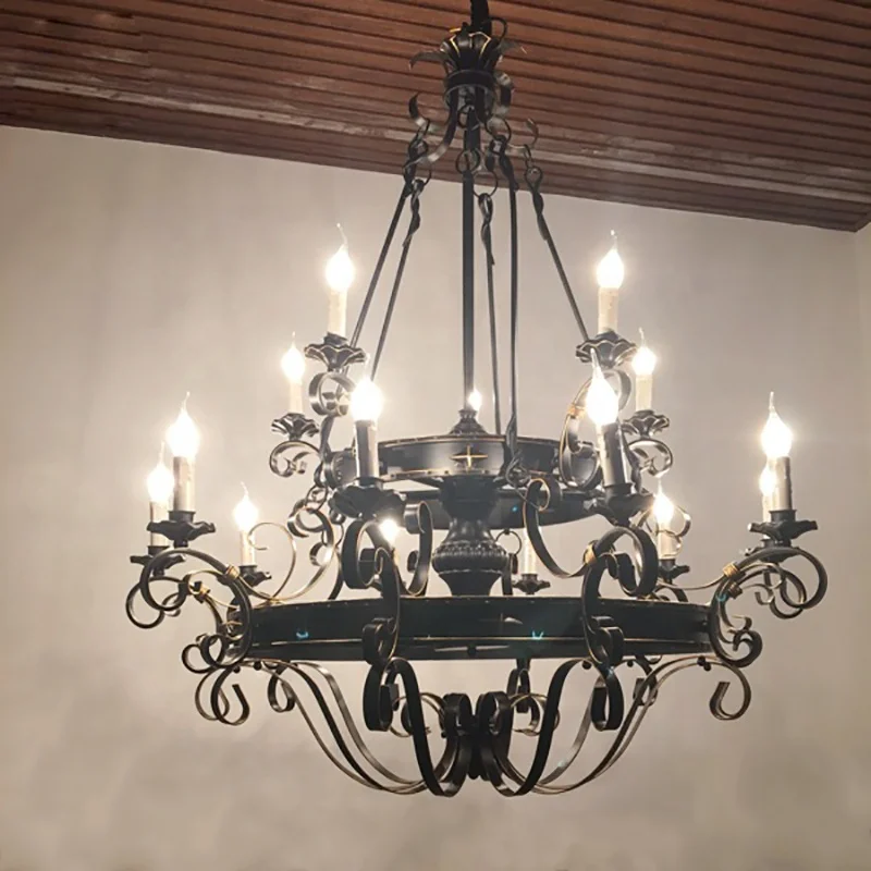 American Rustic Lamps Retro Bronze Chandelier Wrought Iron Chandelier Vintage Antique Gothic Hotel Chandelier Dining Candle bar