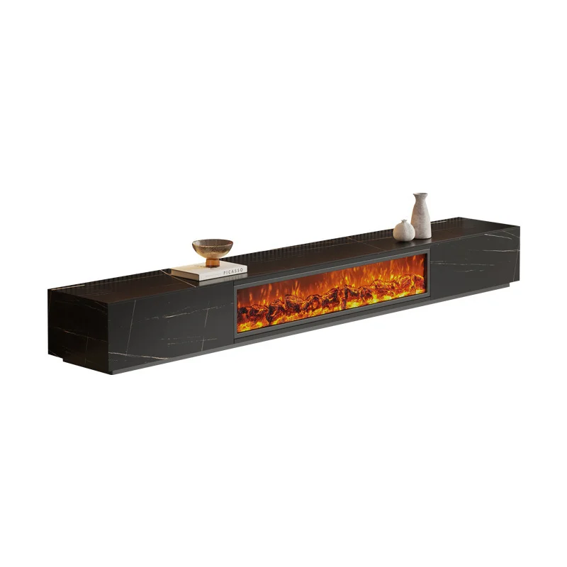 Simple Rock Slab Marble TV Cabinet with Fireplace TV Rack