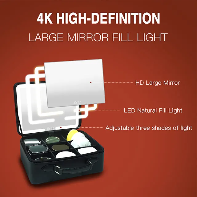 Cosmetic Bag Storage LED Light Professional Box With Mirror Portable Makeup Large Capacity Home Travel