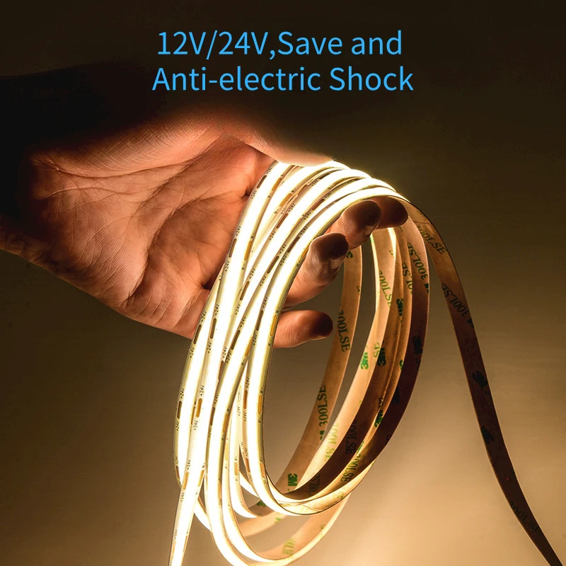 Factory Wholesale Price High Density Led Tape Ribbon CE ROHS 10W 5M 180Leds Waterproof Flexible 12V 24V Cob Rgb Led Strips Light