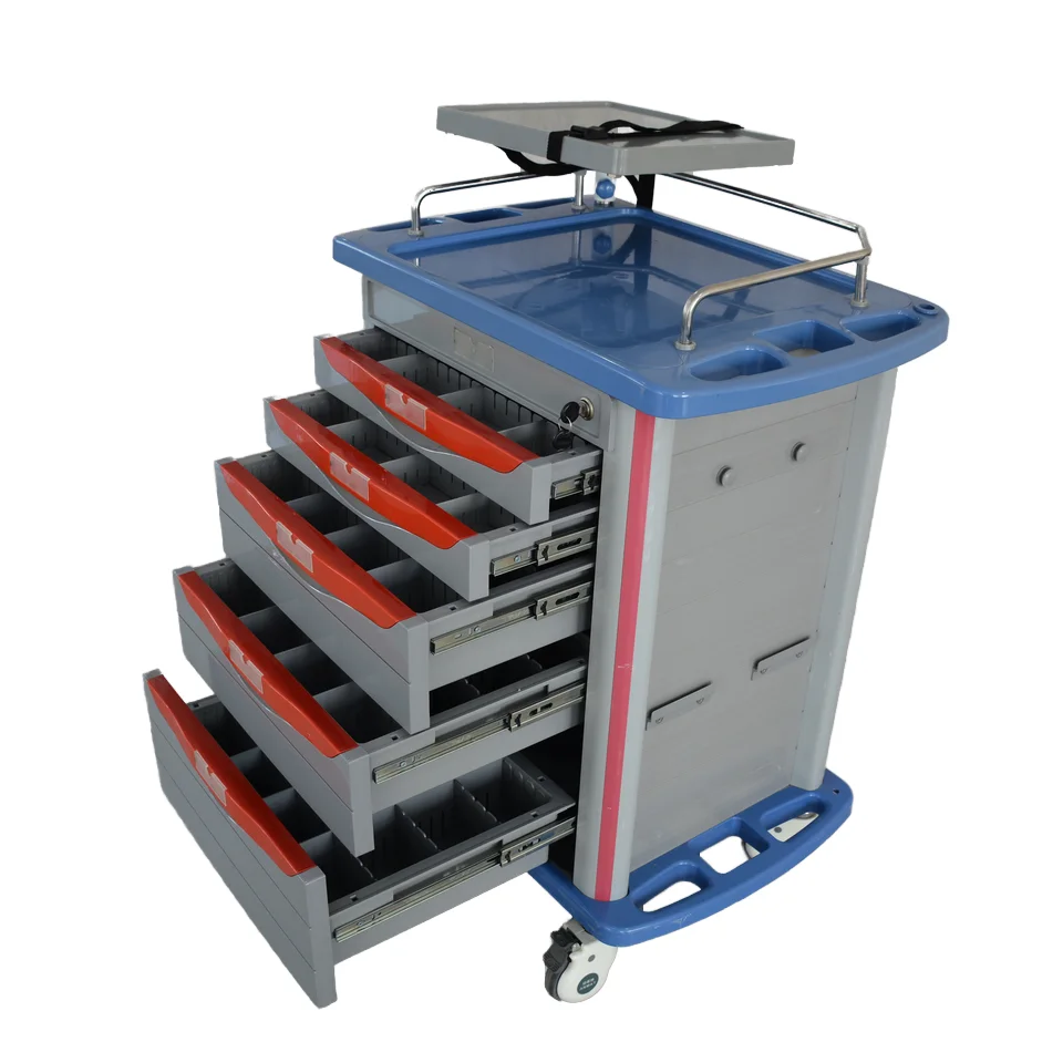 HOCHEY MEDICAL Factory Wholesale Hospital Furniture Patient Trolley Cart Emergency Medical Trolley Made of Plastic