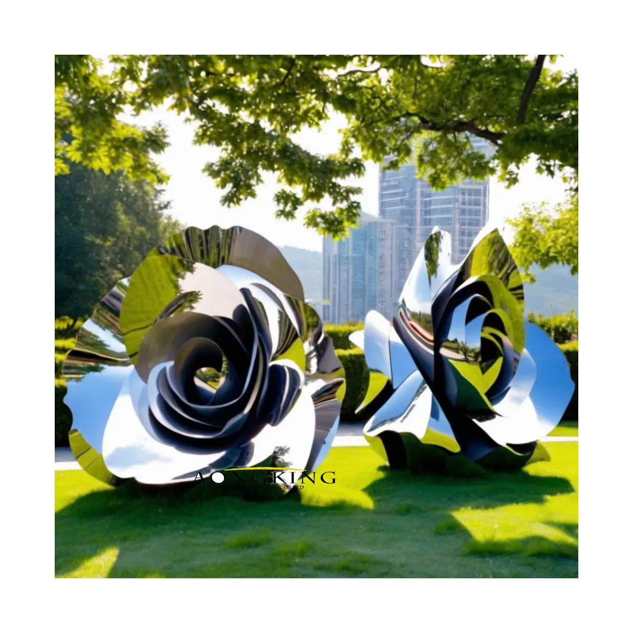 new product Outdoor Garden Rose Stainless Steel Sculpture Large Garden Sculpture
