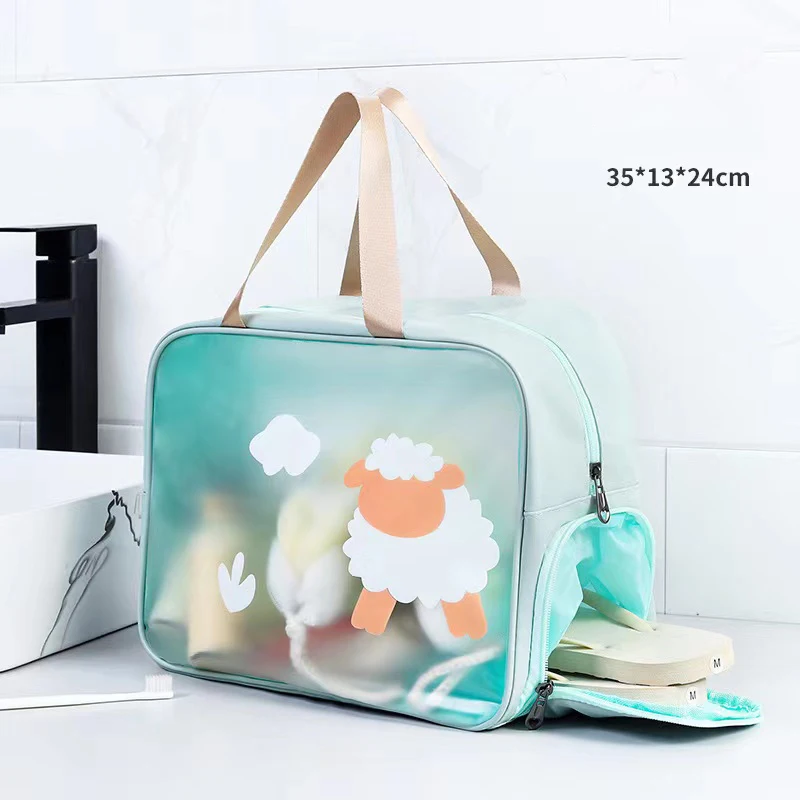 Portable Clear Cosmetics Bag Transparent Tote Bag Thick PVC Zippered Toiletry Carry Pouch