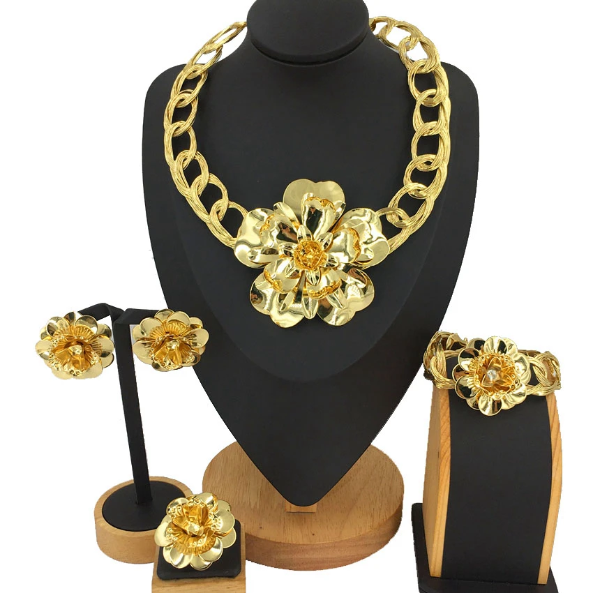 Yuminglai Newest High Quality Jewelry Set Big Dubai 18 k Gold Jewelry Brazilian Gold Jewelry FHK13088