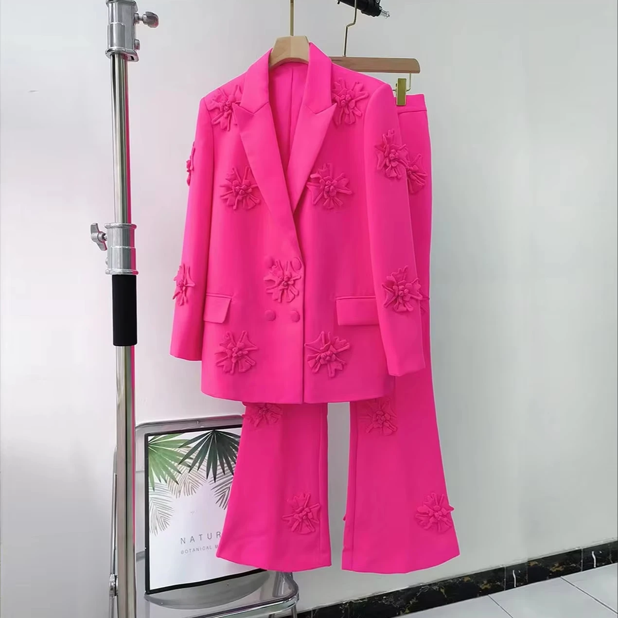 New Arrival Double Breasted Suit Flared Pants Women Blazer Suit Set for Ladies
