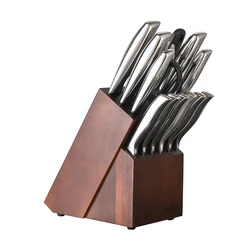 30Cr13 High Carbon Stainless Steel 14 Pieces Kitchen Knife Set With Wooden Block Hollow Handle Chef Knife With Knife Sharpener