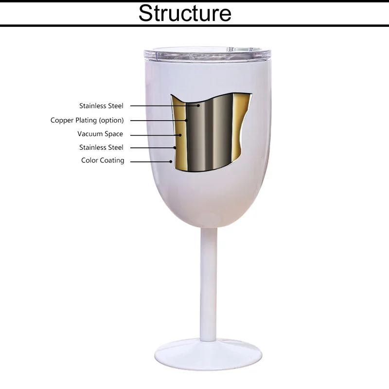 Sublimation Blank 10oz Unbreakable Stainless Steel Red Wine Glass With Lid Double Wall Wine Goblet Insulated Wine Tumbler Cup