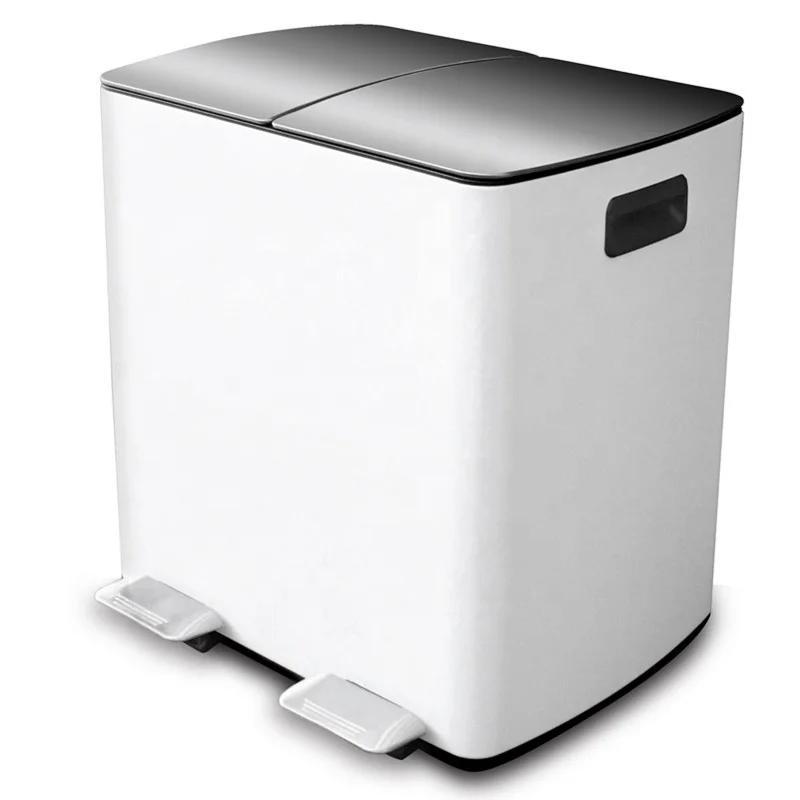 2 Compartment Indoor Household Kitchen Pedal Recycle Trash Bin Steel Recycle Waste Bin