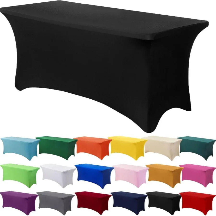 Rectangular Tablecloths Stretch Spandex Fitted Table Covers 6 ft for Parties, Trade Shows, Banquet, Weddings Black Table Cloth