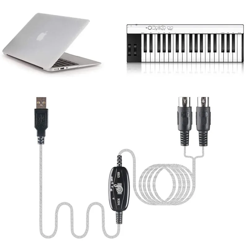 USB to MIDI Cable Converter 2 in 1 PC to Music Studio Keyboard Interface Wire Plug Controller Adapter Cord
