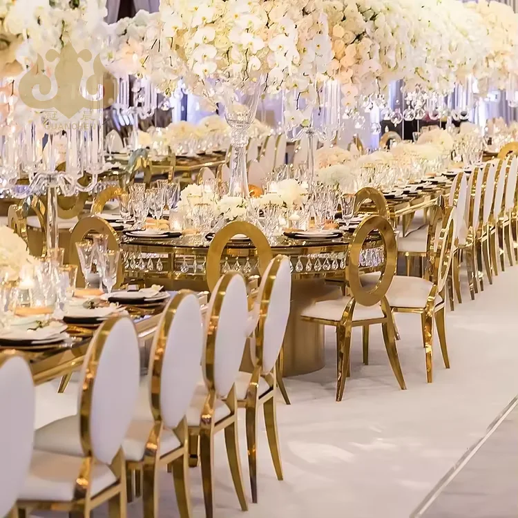 Factory Wholesale Gold Stainless Steel Hotel Banquet With White Pu Leather Wedding Chairs