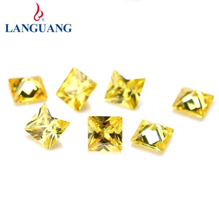 Lan Guang  Gemstone Wholesale Price 1.5mm-15mm Cut CZ Rough Olive yellow Square Cubic Zirconia Rhinestones