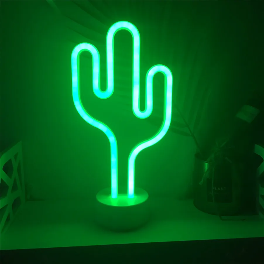 Cactus Shaped with Green Lamp Mini 3D Table Desk NightLights Baby Kids Flexible Led Neon Light With Baser For Home Decor Bedroom