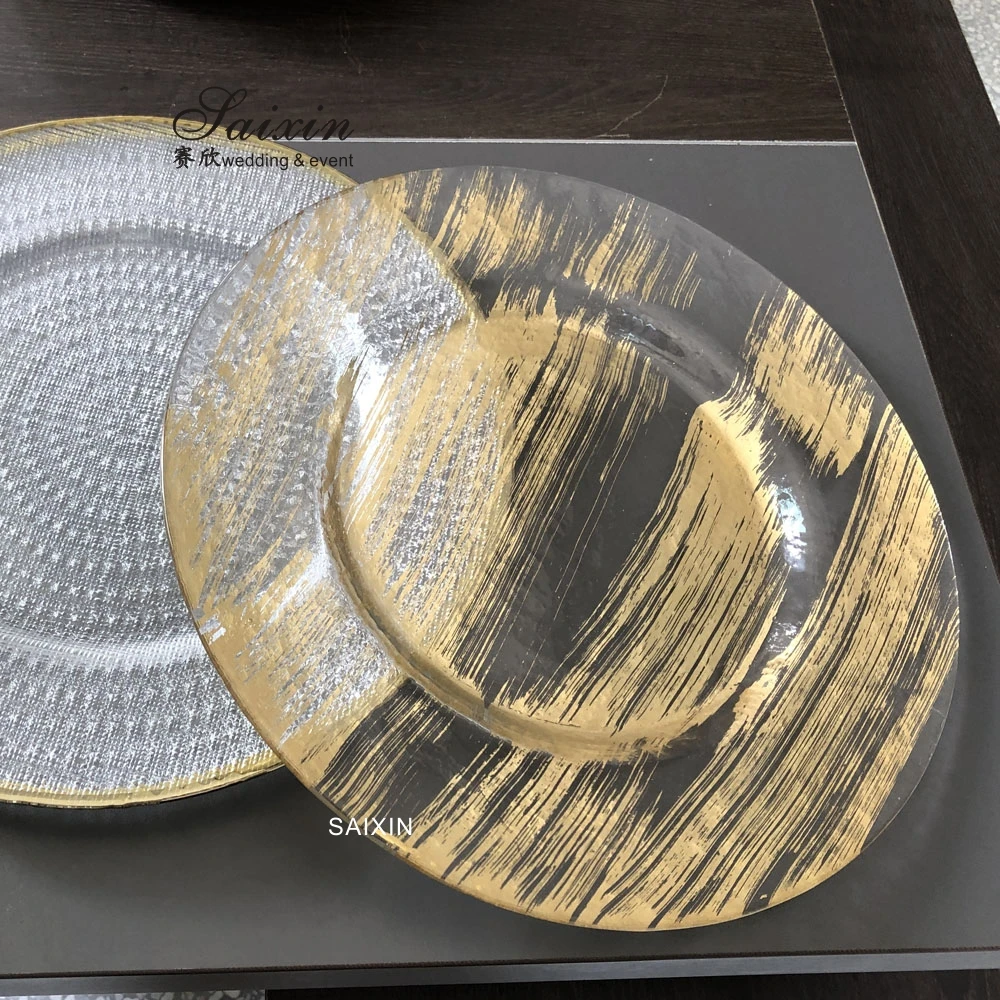 ZT-P044 New design glass plate chargers  with gold wholesale charger plates wedding