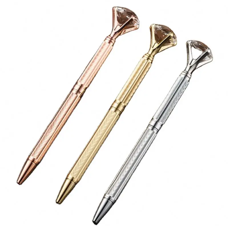 Metal case ballpoint pen Carat diamond ring Crystal pen lady wedding office school supplies gift roller ball pen Rose gold