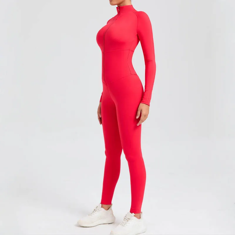 SHINBENE Womens Long Sleeve Bodysuit Shirts Turtle Neck Zip Up Tight Full Length Jumpsuit