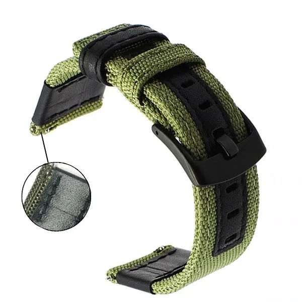 Canvas Nylon + Leather 20mm 22mm Watch Band for Huawei Samsung Men Watch Strap With Quick Release Spring Bars Wrist Strap Watch
